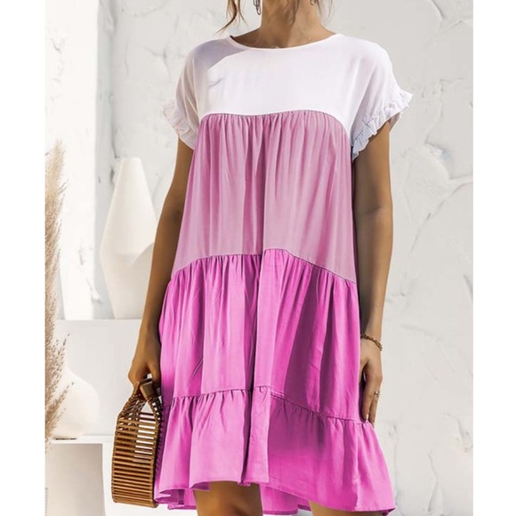 Boho spring summer ruffle trim mini dress - Picture 6 of 12